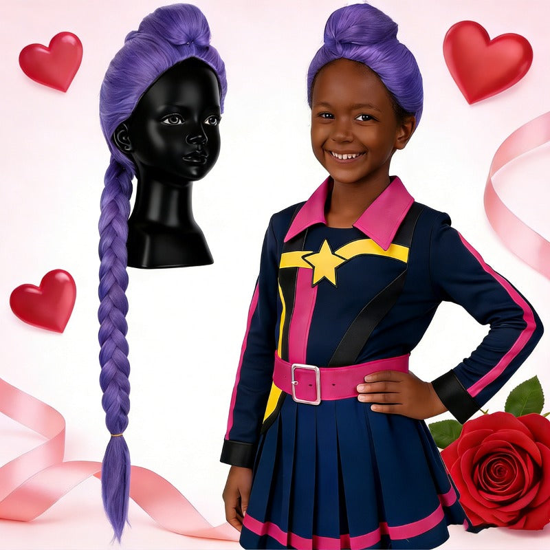 Vibrant Purple Braid Wig Suitable for & Stage - Detachable Braids with Base, Loose Curly Hair for Themed Costumes, Anime Conventions, Photo Shoots - Wig for Skin Tones