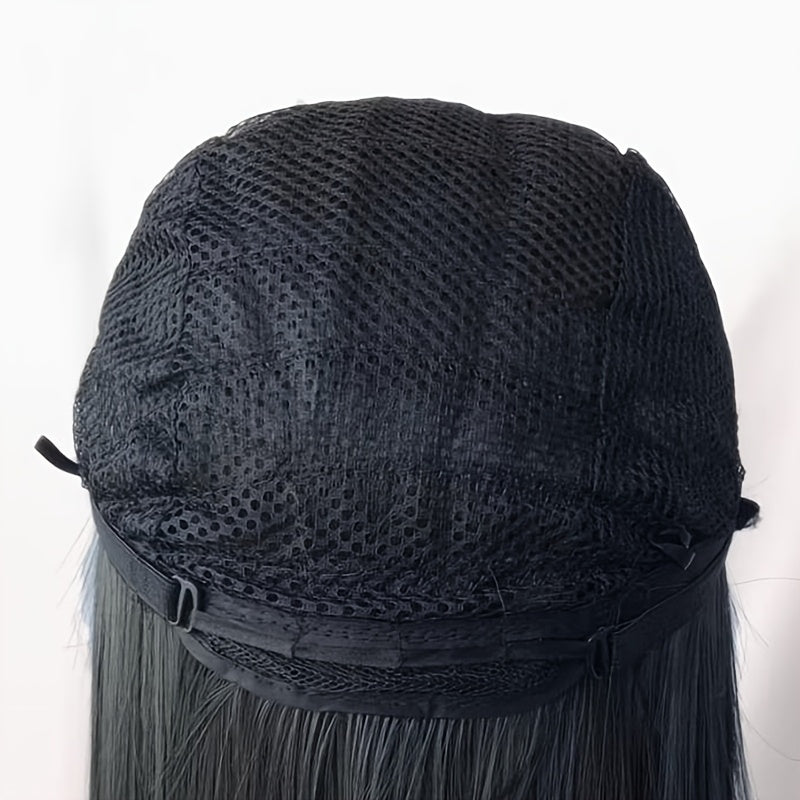 Women'S 18 Inch Long Straight Hair Wig with Bangs, Rose Net Cap, High Temperature Fiber, Easy to Wear, Everyday Style, Straight Hair, Suitable for Music Festivals, Christmas, Cosplay, and Casual Wear