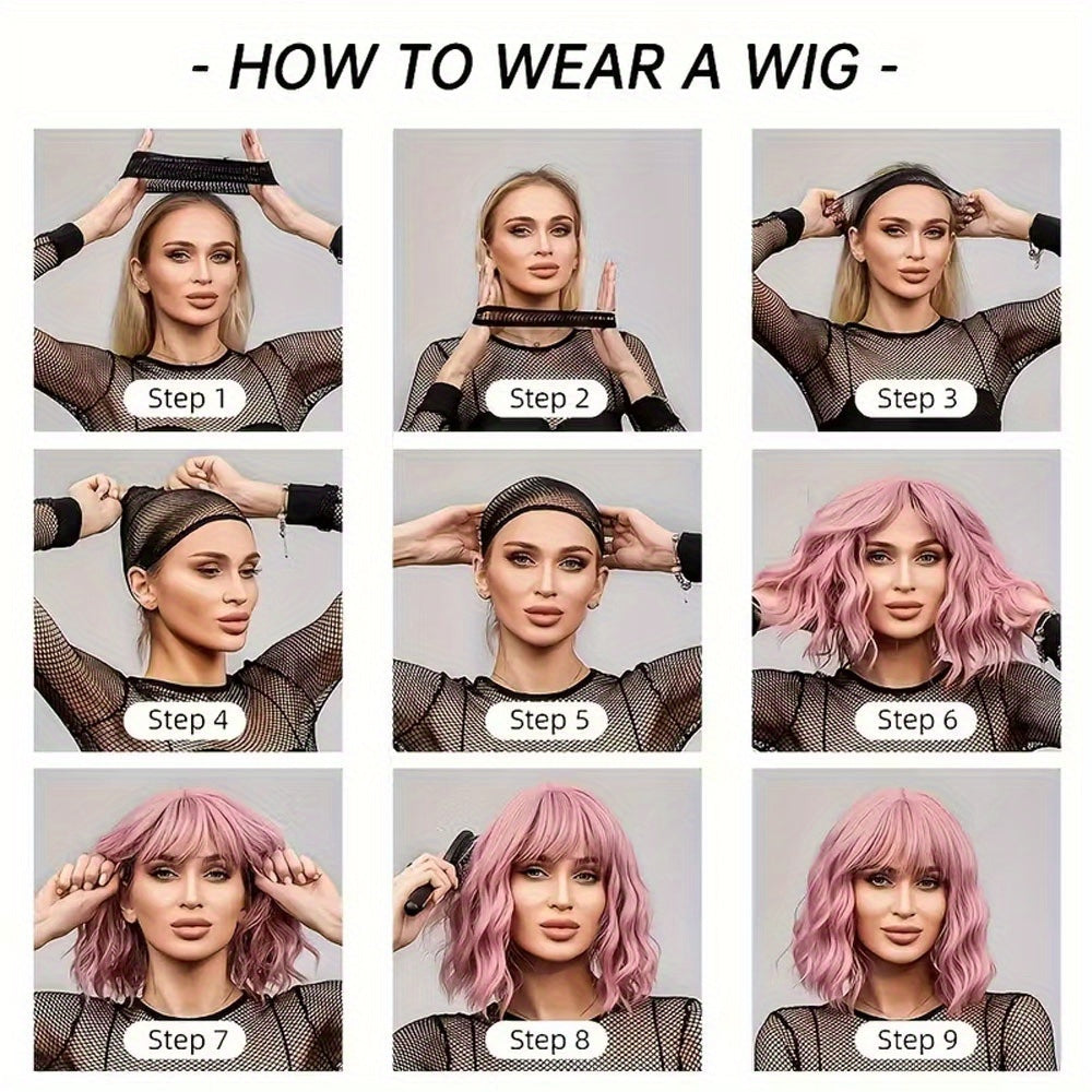 Resistant -Looking Blonde Balayage Wig with Bangs & Mid-parted Design - Gradient Gray\u002FBlonde\u002FWhite Long Curl Hairpiece, Rose Net Cap for, -Fiber Technology for Women (density, for Headbands)