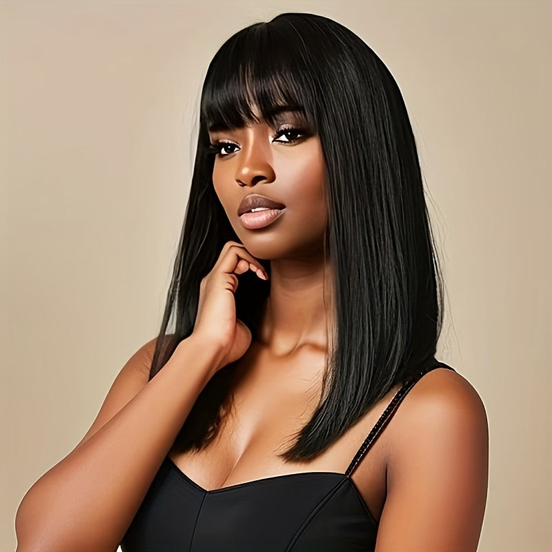 Straight Bangs Wig for Women, Made of High-temperature Synthetic Fiber, Perfect for Daily Use in All Seasons: Spring, Summer, Autumn, and Winter. Versatile to Pair with Various Outfits, Suitable for Everyone