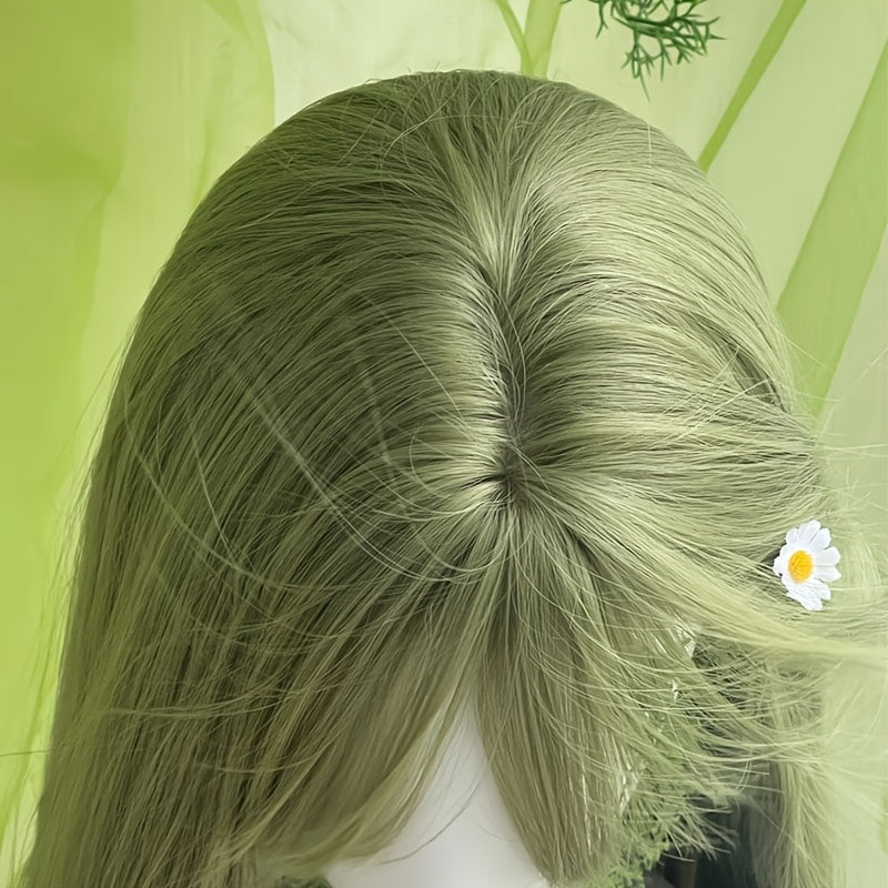 26-inch Green Women'S Festival Costume Wig | Straight Long Hair with Bangs, Rose Net with Fake Scalp, High Temperature Fiber, Perfect for Holiday Music Festivals and Parties