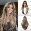 26-inch Light Brown Highlighted Straight Long Wig with Eight-Character Bangs - Smooth, Natural, Tangle-Free, Comfortable, Snug Fit, Easy to Wear - Stylish and Versatile Wig for Office Work, Office, or Girlfriend Gatherings - Creates a Great