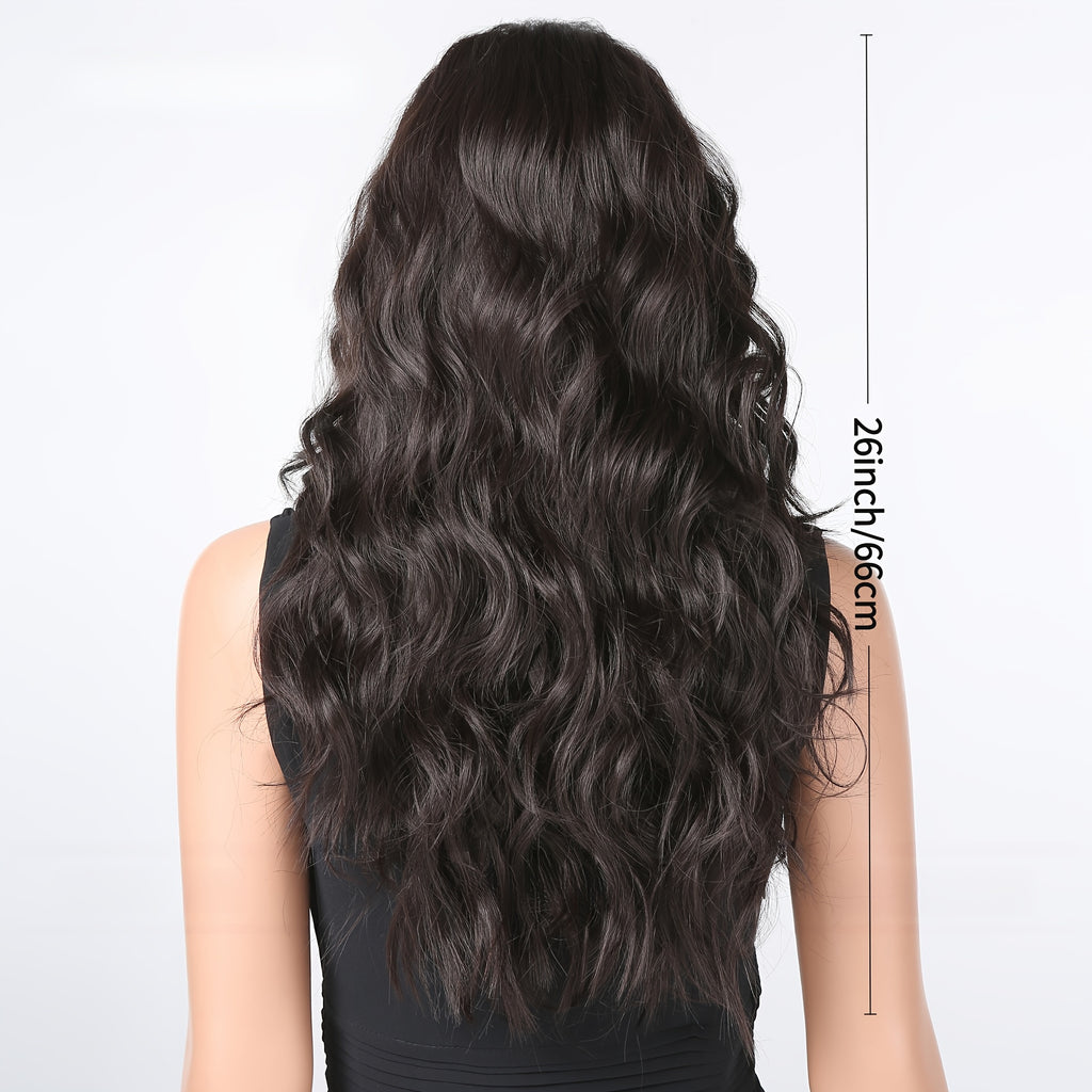 GOLDEN MEMORIES Long Wavy Black Wigs for Women | Synthetic Hair, Heat Resistant, Brunette, Rose Net Cap, Water Wave Curl for Daily Party Cosplay Use