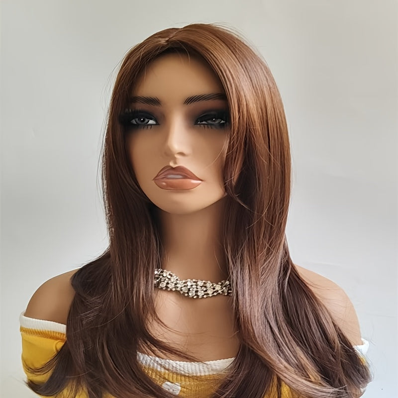Women'S 18 Inch Long Straight Hair Wig with Bangs, Rose Net Cap, High Temperature Fiber, Easy to Wear, Everyday Style, Straight Hair, Suitable for Music Festivals, Christmas, Cosplay, and Casual Wear