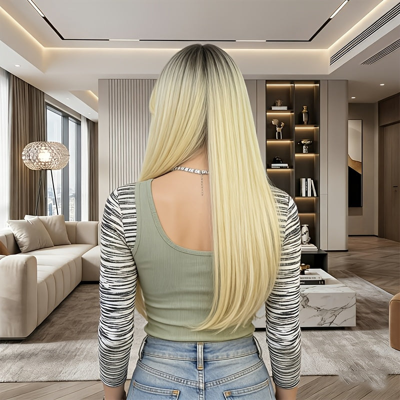 Women's Golden Heat-resistant Fiber and Natural Synthetic Hair Wig with Rose Net Cap - Full Head Wig, Layered Texture, Natural Gradient Golden, Suitable for Halloween and Casual Attire - Comfortable and Durable - Easy to Maintain - Seamless Removal