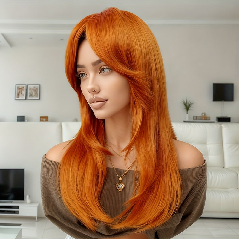 A Women's Golden Blonde Wig with a Side-parted Hairstyle Featuring a Figure-eight Bangs and Inward-curling Ends, Made from Heat-resistant Synthetic Hair for Natural Everyday or Party Styling