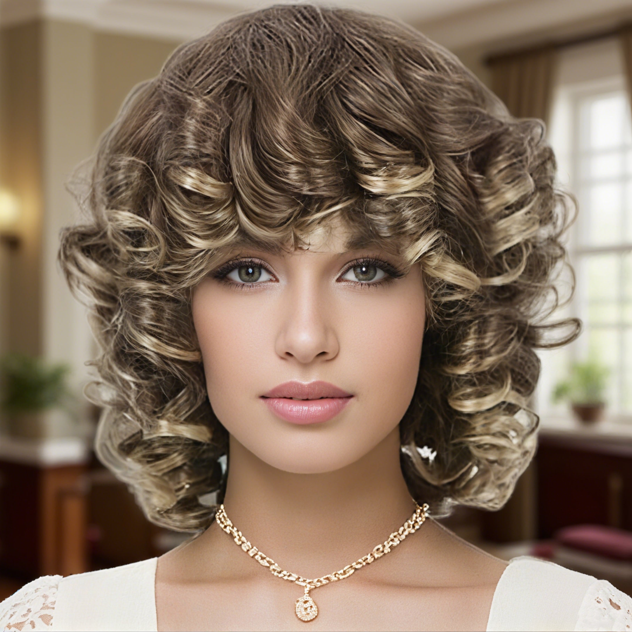 Heat-Resistant Synthetic Bob Wigs for Women And Girls Featuring a Short, Curly Afro Style with Bangs