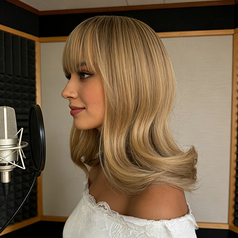 Women's -Looking European Straight Synthetic Wig Suitable for Skin Tones - Deep Brown Parted Bangs Full Head Lace-Free Machine-Made Wig with Rose Net for Daily Wear, Parties, Birthdays & Special Occasions | Wig for Parties & Gifts