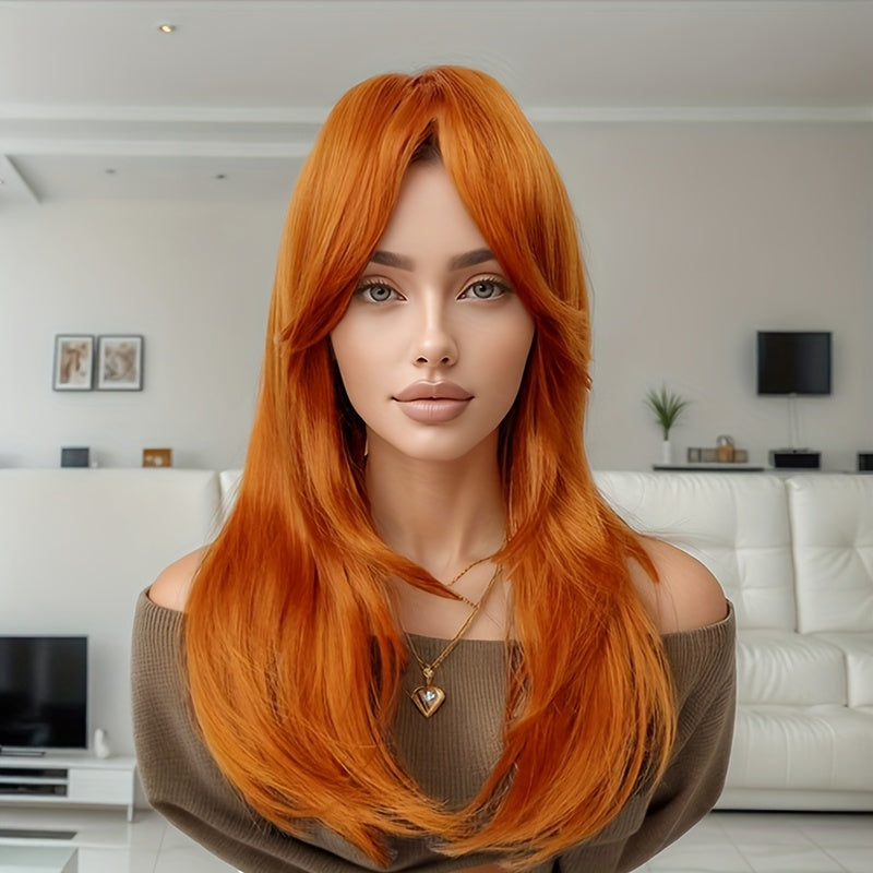 A Women's Golden Blonde Wig with a Side-parted Hairstyle Featuring a Figure-eight Bangs and Inward-curling Ends, Made from Heat-resistant Synthetic Hair for Natural Everyday or Party Styling