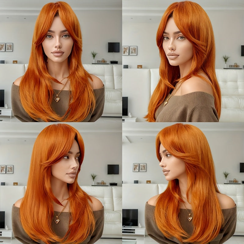 A Women's Golden Blonde Wig with a Side-parted Hairstyle Featuring a Figure-eight Bangs and Inward-curling Ends, Made from Heat-resistant Synthetic Hair for Natural Everyday or Party Styling