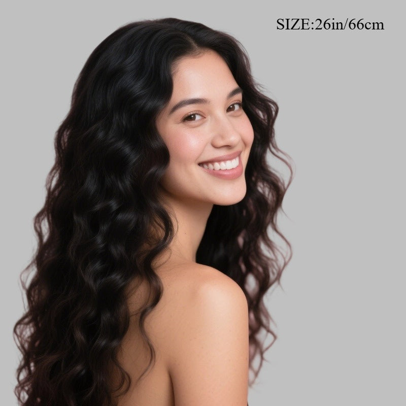 Elegant Women'S Black Wavy Synthetic Wig with Small Curls - Long, Natural Look for Daily Wear & Parties, Rose Net Cap for Secure Fit, Party Accessory, Classic Style, Comfortable Fit