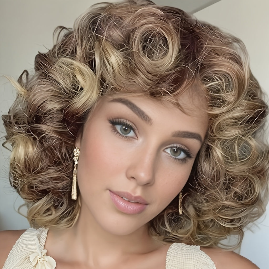 Heat-Resistant Synthetic Bob Wigs for Women And Girls Featuring a Short, Curly Afro Style with Bangs