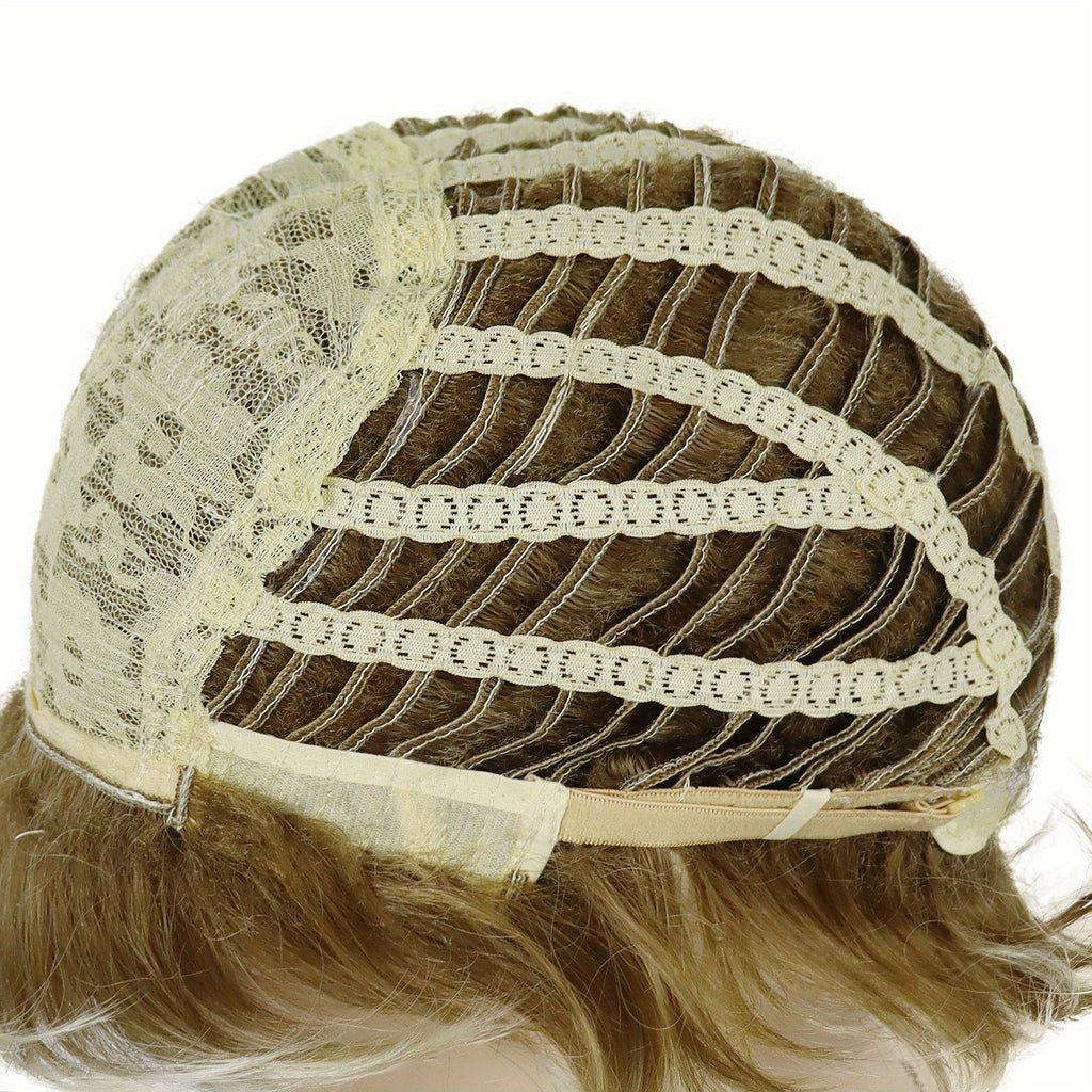 4-Inch Short Curly Wig for Women in Mixed Blonde Shades, Featuring Bangs, Suitable for Everyday Wear And Cosplay for Drag Queens