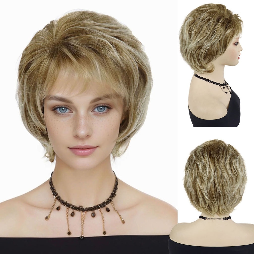 4-Inch Short Curly Wig for Women in Mixed Blonde Shades, Featuring Bangs, Suitable for Everyday Wear And Cosplay for Drag Queens