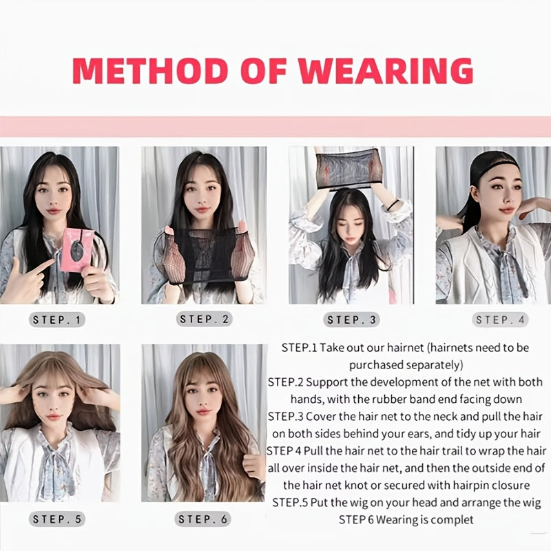 Women'S 18 Inch Long Straight Hair Wig with Bangs, Rose Net Cap, High Temperature Fiber, Easy to Wear, Everyday Style, Straight Hair, Suitable for Music Festivals, Christmas, Cosplay, and Casual Wear