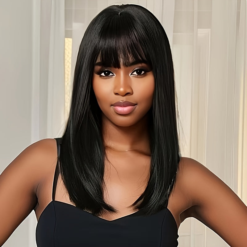 Straight Bangs Wig for Women, Made of High-temperature Synthetic Fiber, Perfect for Daily Use in All Seasons: Spring, Summer, Autumn, and Winter. Versatile to Pair with Various Outfits, Suitable for Everyone