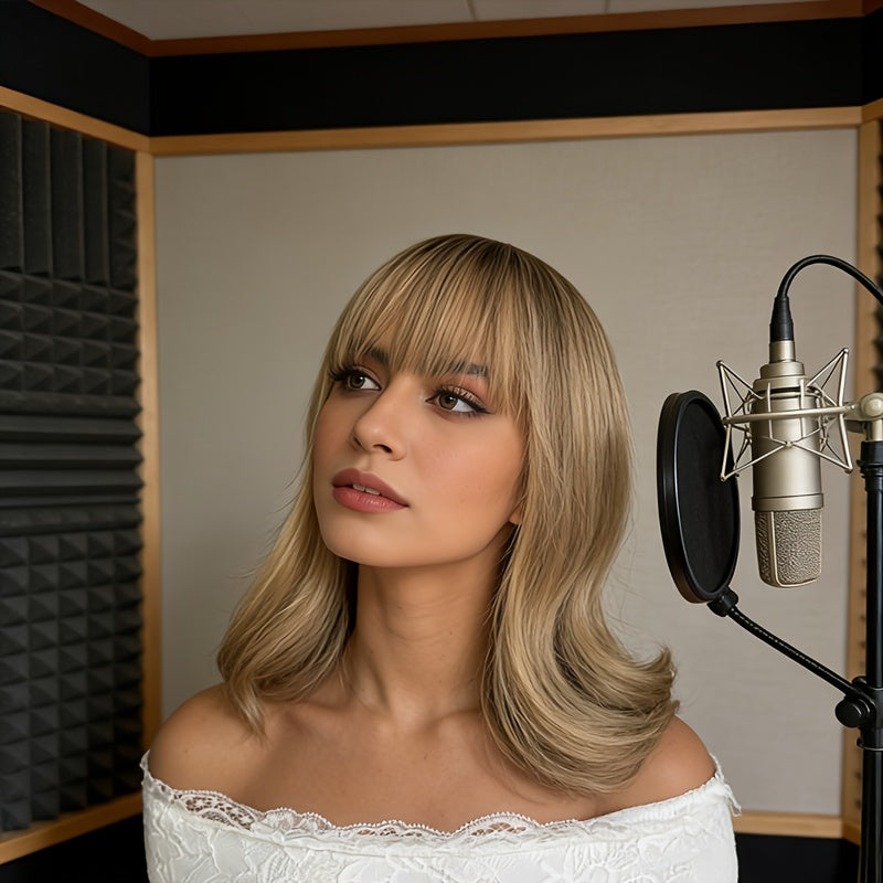 Women's -Looking European Straight Synthetic Wig Suitable for Skin Tones - Deep Brown Parted Bangs Full Head Lace-Free Machine-Made Wig with Rose Net for Daily Wear, Parties, Birthdays & Special Occasions | Wig for Parties & Gifts