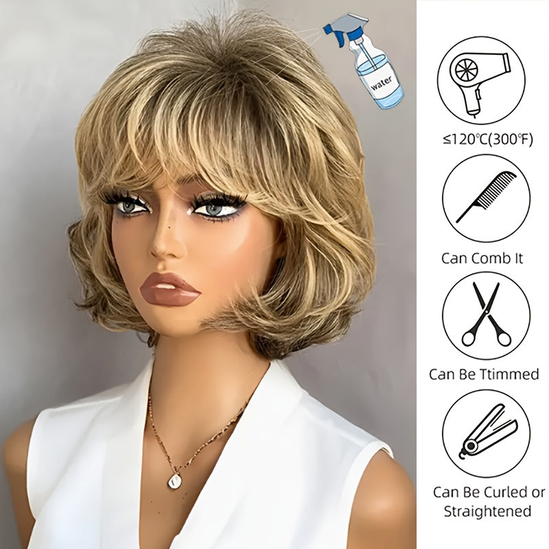 Short Fluffy Bob Wig Cap with Short Curly Hair, Suitable for Music Festivals, Halloween, Christmas, Mother's Day Gifts, Short Hair Wigs, Holiday Accessories, Exquisite Hairstyles, Party Decorations, Cosplay Accessories
