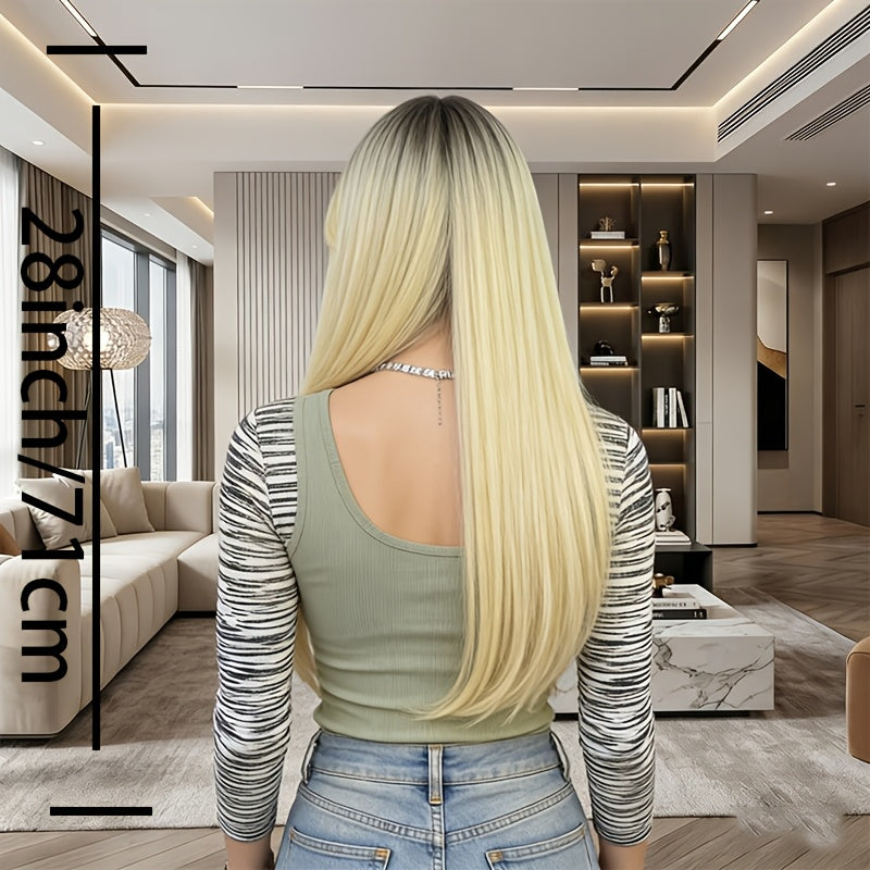 Women's Golden Heat-resistant Fiber and Natural Synthetic Hair Wig with Rose Net Cap - Full Head Wig, Layered Texture, Natural Gradient Golden, Suitable for Halloween and Casual Attire - Comfortable and Durable - Easy to Maintain - Seamless Removal