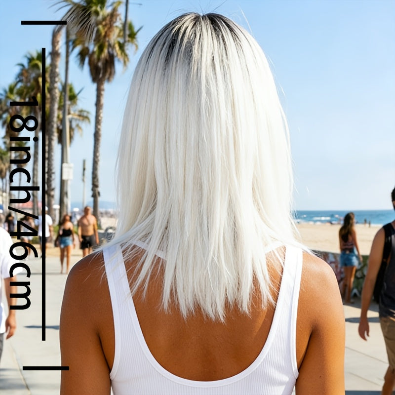 Women'S Straight Style Woven Wig with Neat Bangs, High-Density Heat-Resistant Synthetic Fiber, Rose Net Cap, Ideal for Halloween Trick-or-Treating, Everyday Wear, Beginner Friendly