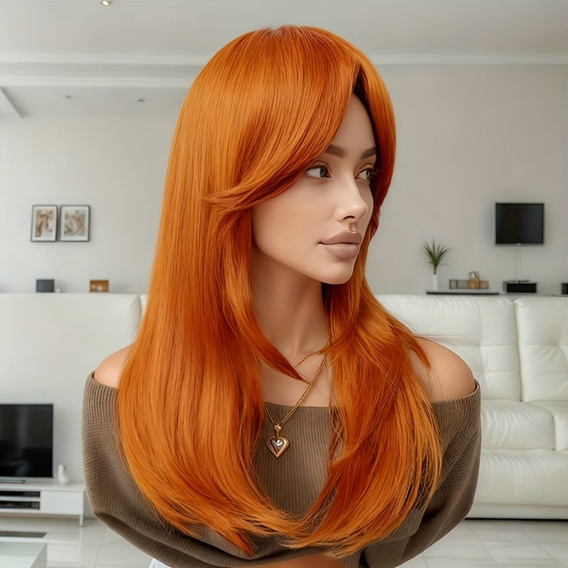 A Women's Golden Blonde Wig with a Side-parted Hairstyle Featuring a Figure-eight Bangs and Inward-curling Ends, Made from Heat-resistant Synthetic Hair for Natural Everyday or Party Styling