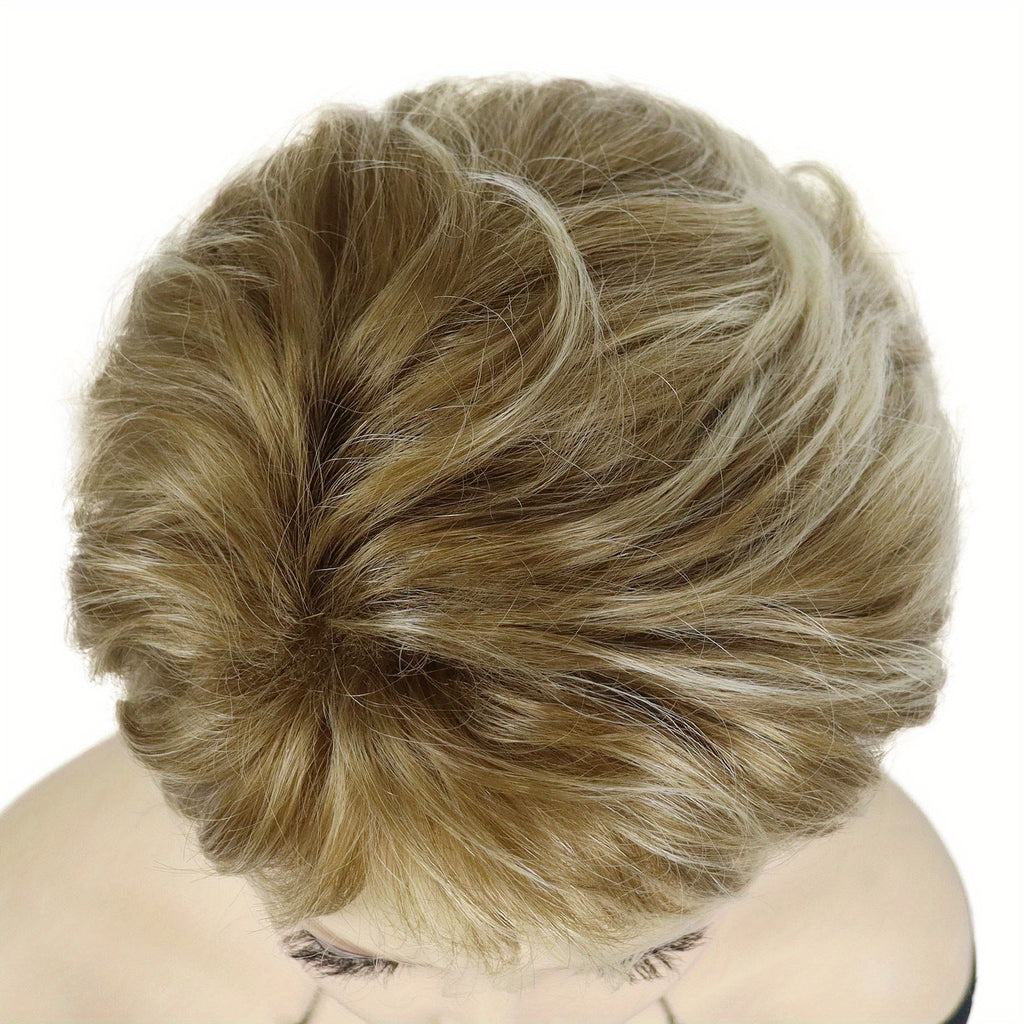 4-Inch Short Curly Wig for Women in Mixed Blonde Shades, Featuring Bangs, Suitable for Everyday Wear And Cosplay for Drag Queens